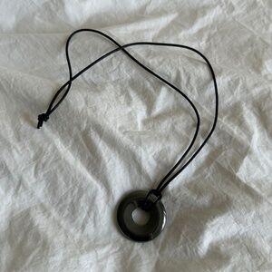 Vintage Sophie Buhai vibes leather cord dark grey onyx donut pendant necklace